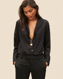 Blouse à Plastron Ellea - Noir Hauts
